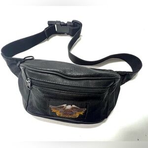 Harley-Davidson Black Leather Belt Bag with Embroidered Eagle Patch